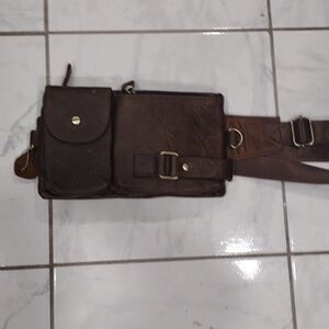 Brown leather satchel